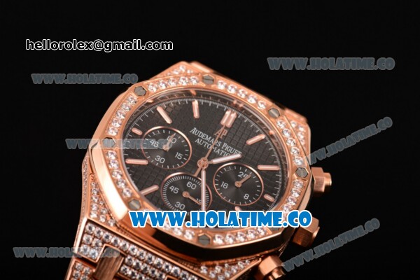 Audemars Piaget Royal Oak 41MM Chronograph Rose Gold/Diamonds Case with Black Dial and Stick Markers (EF) - Click Image to Close